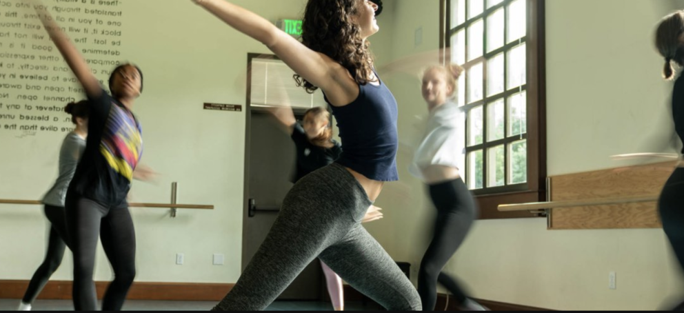 A group of people doing modern dance in the dance studio